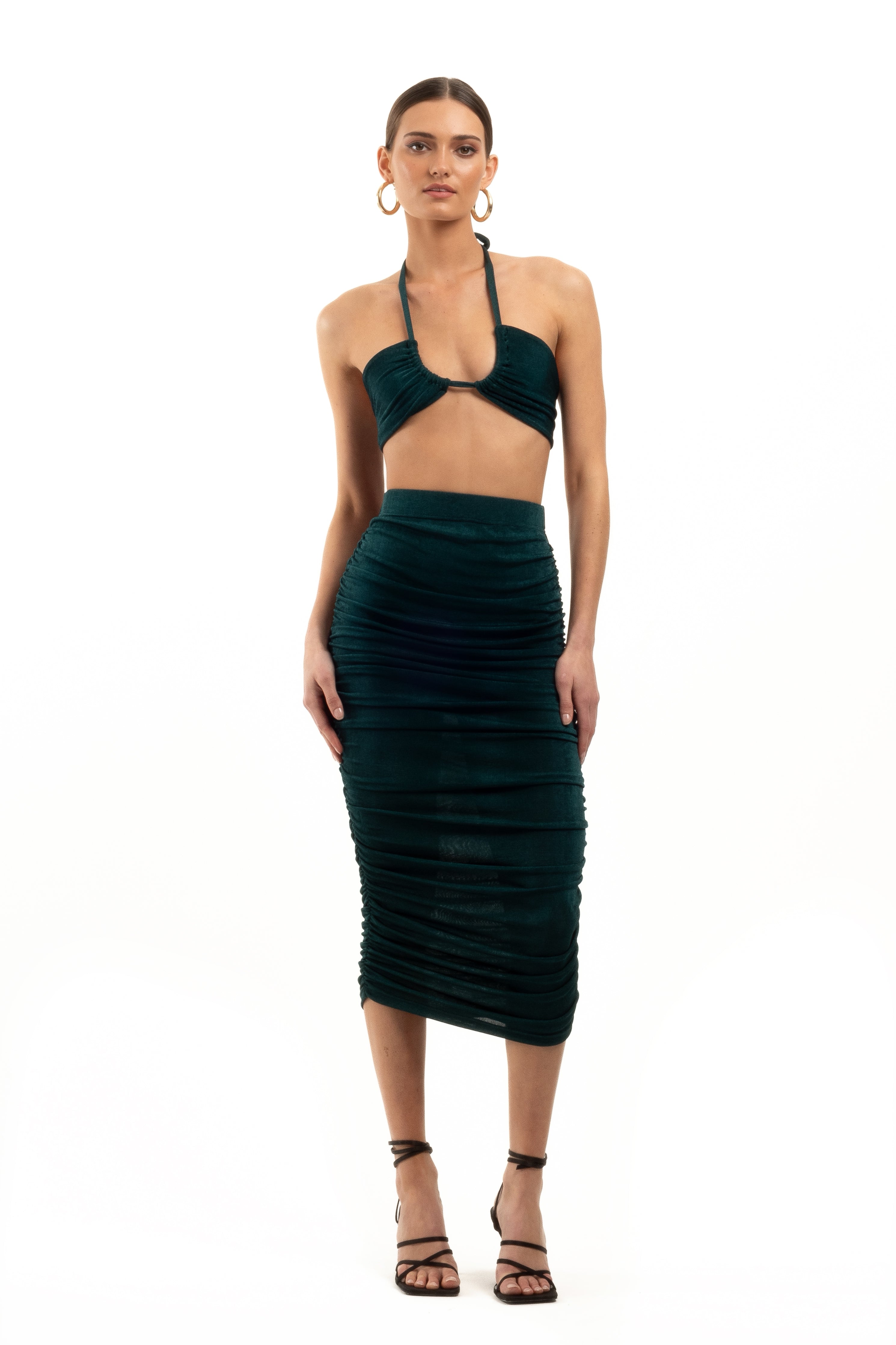 Blanca Ruched Pencil Skirt Emerald Noac